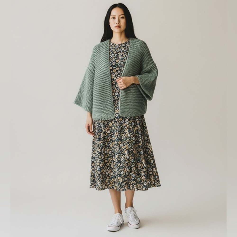 Knitted & Knotted Anthropologie Chunky Knit Sage Green Cardigan